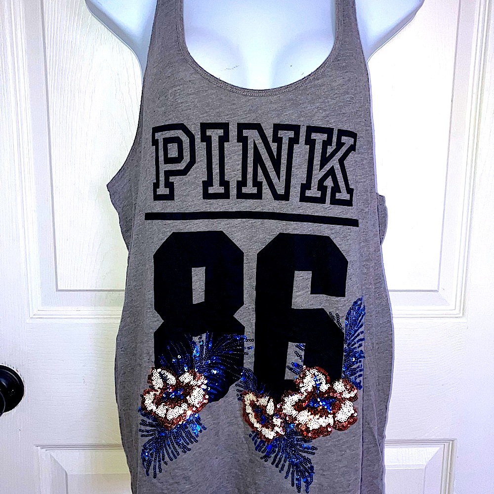 Victoria’s Secret PINK Sequins Floral Tropical 86 Racerback Tank Top Medium
